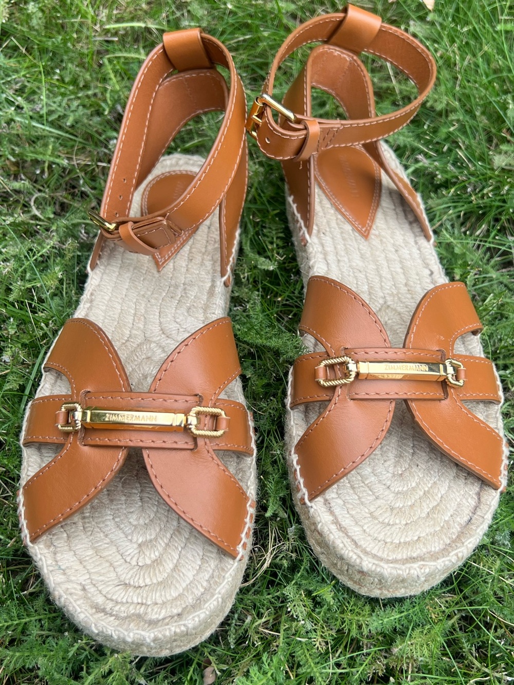 Zimmermann Prisma cognac leather espadrille sandal